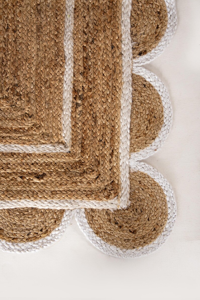Handmade Jute Rug Scalloped Rug Custom Runner Rug Large Area Rug Braided Rug Home Décor Rugs For Living Room 5x7 ft 8x10 ft 9x12 ft