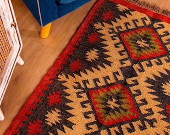 Handmade Wool Jute Rug Bohemian Rug Hallway Runner Rug Stair Rug Vintage Rug Boho Decor Rug Kilim Rug Custom Size Rug Living Room Rug 2x6