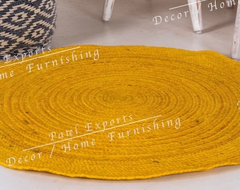 Hand Braided Round Jute Rug - Yellow Jute Rug for Living Room, Bedroom, Outdoor Porch -Round Jute Eco Friendly Home Decor Rug