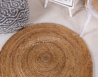 Jute Round Rug Natural Fiber Rug Handmade Braided Rug Round Area Rug Boho Rug Round Rug Eco Friendly Rug Large Rug