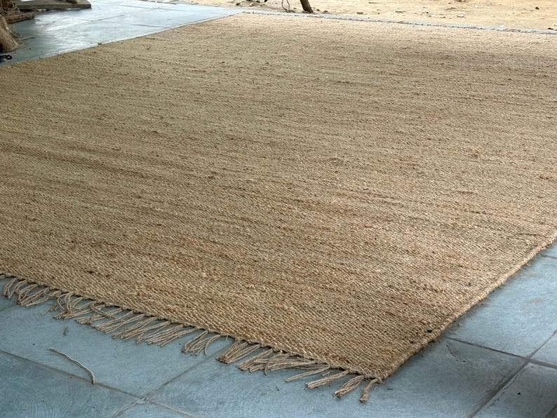 Handwoven Natural Jute Rug, Handmade Hemp Rug Custom Size Rug Vintage Area Rug Organic Fiber Rug Kitchen Rug Bohemian Rug Hallway Boho Rug