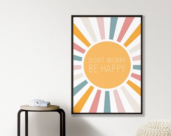 Be Happy Colorful Printable Wall Art, Minimalist Print, Neutral Wall Art, Digital Print