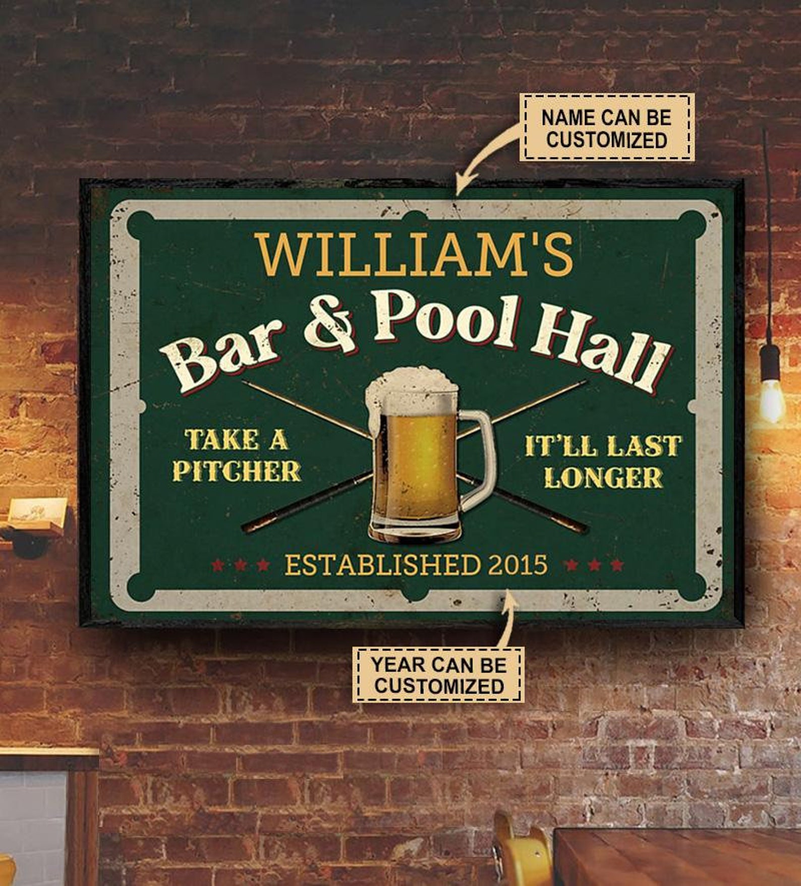 Personalized Billiard Bar And Pool Hall Poster Unframed Etsy