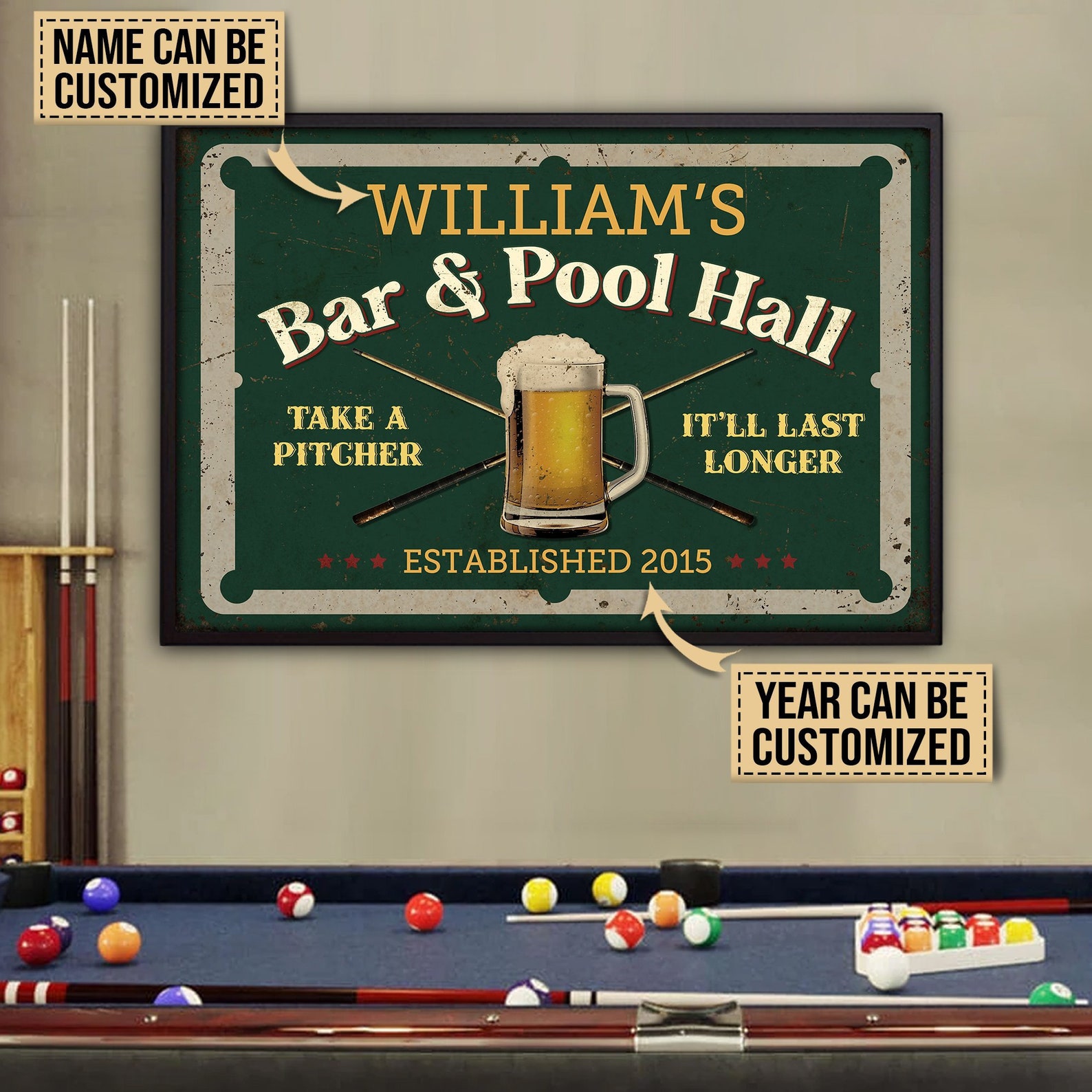 Personalized Billiard Bar And Pool Hall Poster Unframed Etsy