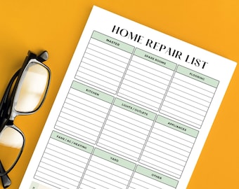 Home Repair List | Instant Download | Printable | Home Improvment | Repairman Checklist | House Maintenance | Interior Cleaning | Remodel