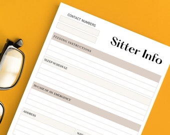 Babysitter Information Guide | Instant Download | Printable | Nanny Notes | Childcare Fillable | Date Night Print Out | Emergency Contacts