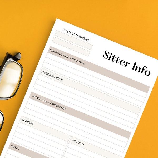 Babysitter Information Guide | Instant Download | Printable | Nanny Notes | Childcare Fillable | Date Night Print Out | Emergency Contacts