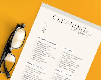 House Cleaning Checklist Printable | Instant Download | Housekeeping | Air BNB | Chore List | Tidy Schedule | Room By Room | Monthly Clean