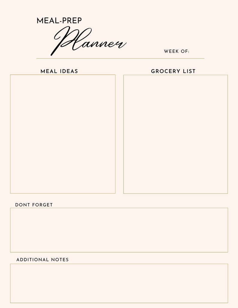 Meal Prep Planner Printable PDF Instant Download Grocery Etsy