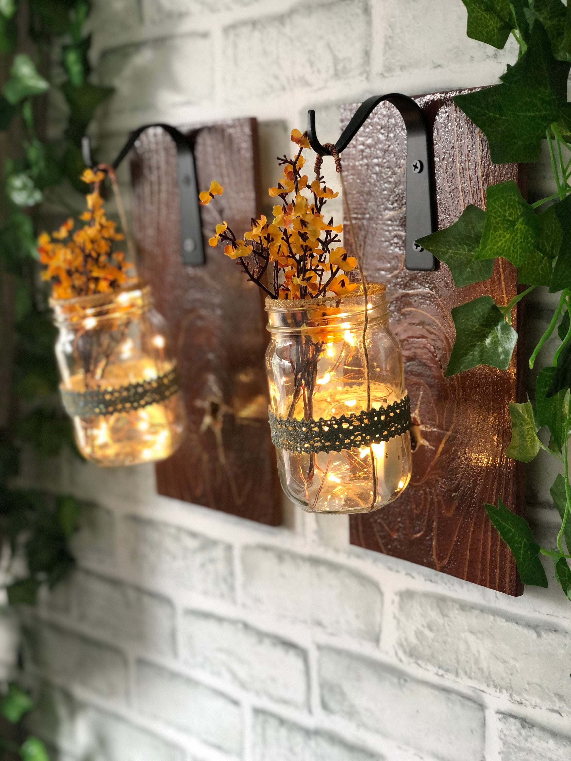 Farmhouse Décor Mason Jar Lantern Wood Wall Sconce Wall Etsy