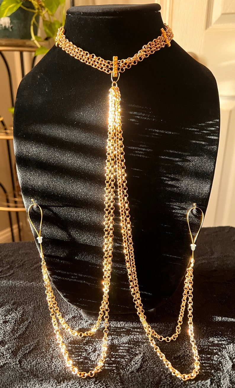 Gold Choker Nipple Chain, Non Piercing Nipple Jewelry, Nipple Rings