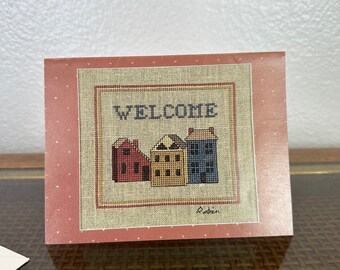 Vintage Cross-Stitch "Welcome" Pattern Greeting Card, Blank Inside, Single Card, 1982