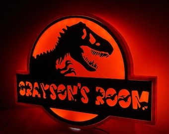 Custom Dino Theme Room Signs | Dinosaur Nigh Lamp | LED Sign | Nursery Room Name Plate