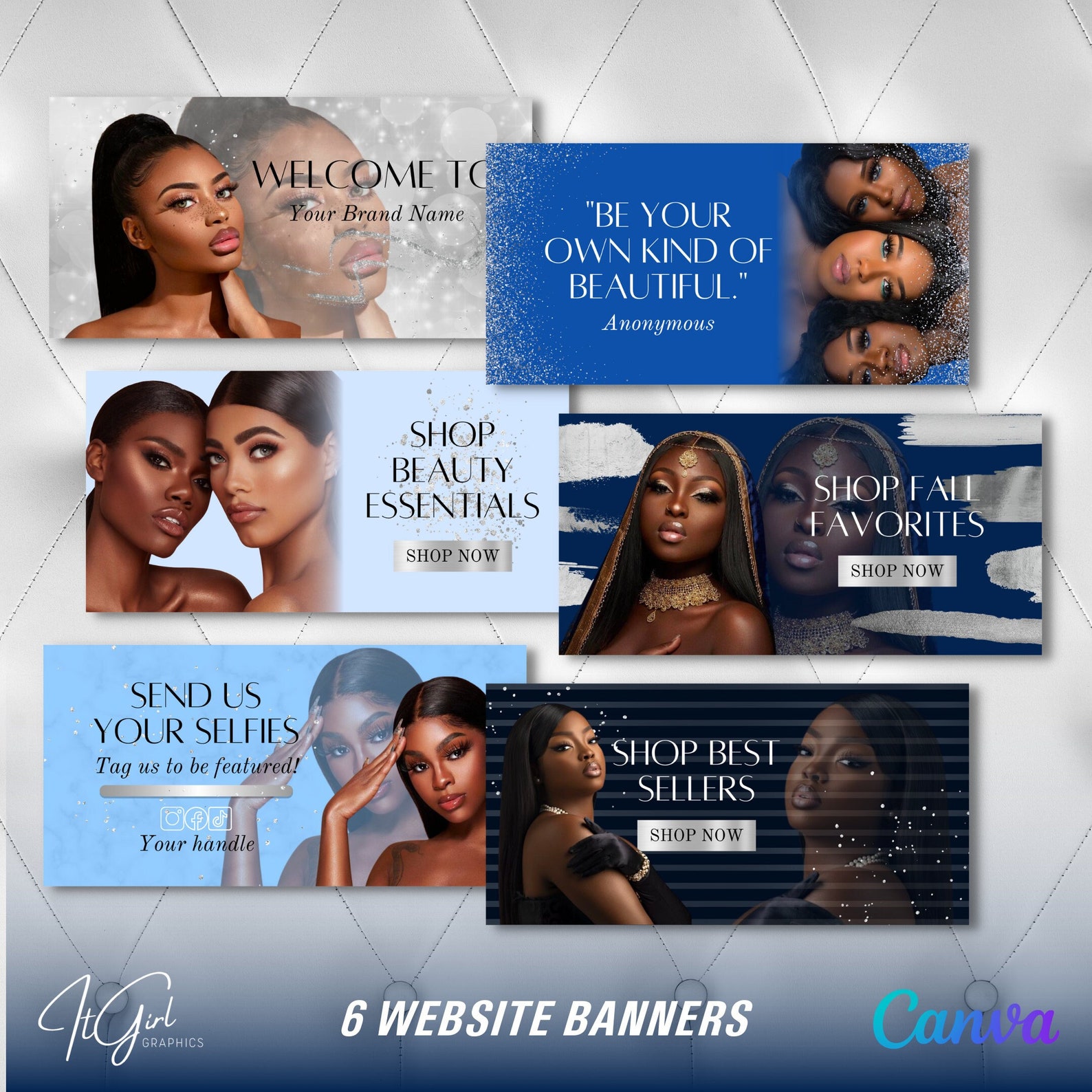 DIY WEB BANNERS, Canva Templates, Silver Glitter,  Banners, Template site Banner Category