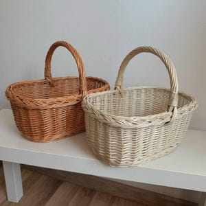 Handwoven Willow Basket: Rustic Braided Rim, Whitewashed or Brown