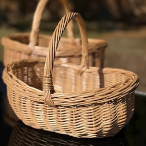 Handwoven Willow Wicker Basket: Rustic Boat Shape, Brown or Whitewashed