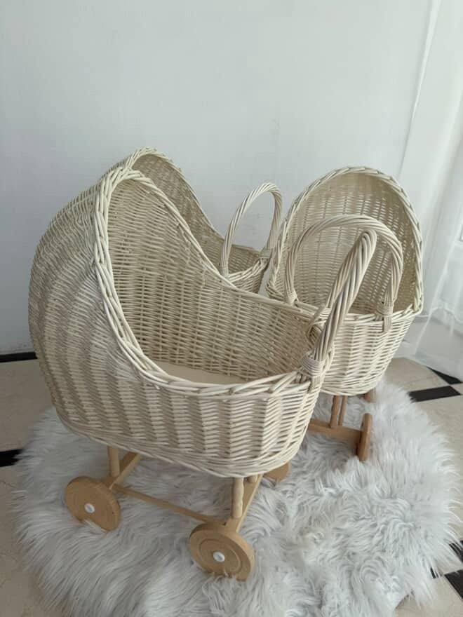 Handmade Wicker Doll Stroller – Natural Rattan Baby Carriage, Boho ...