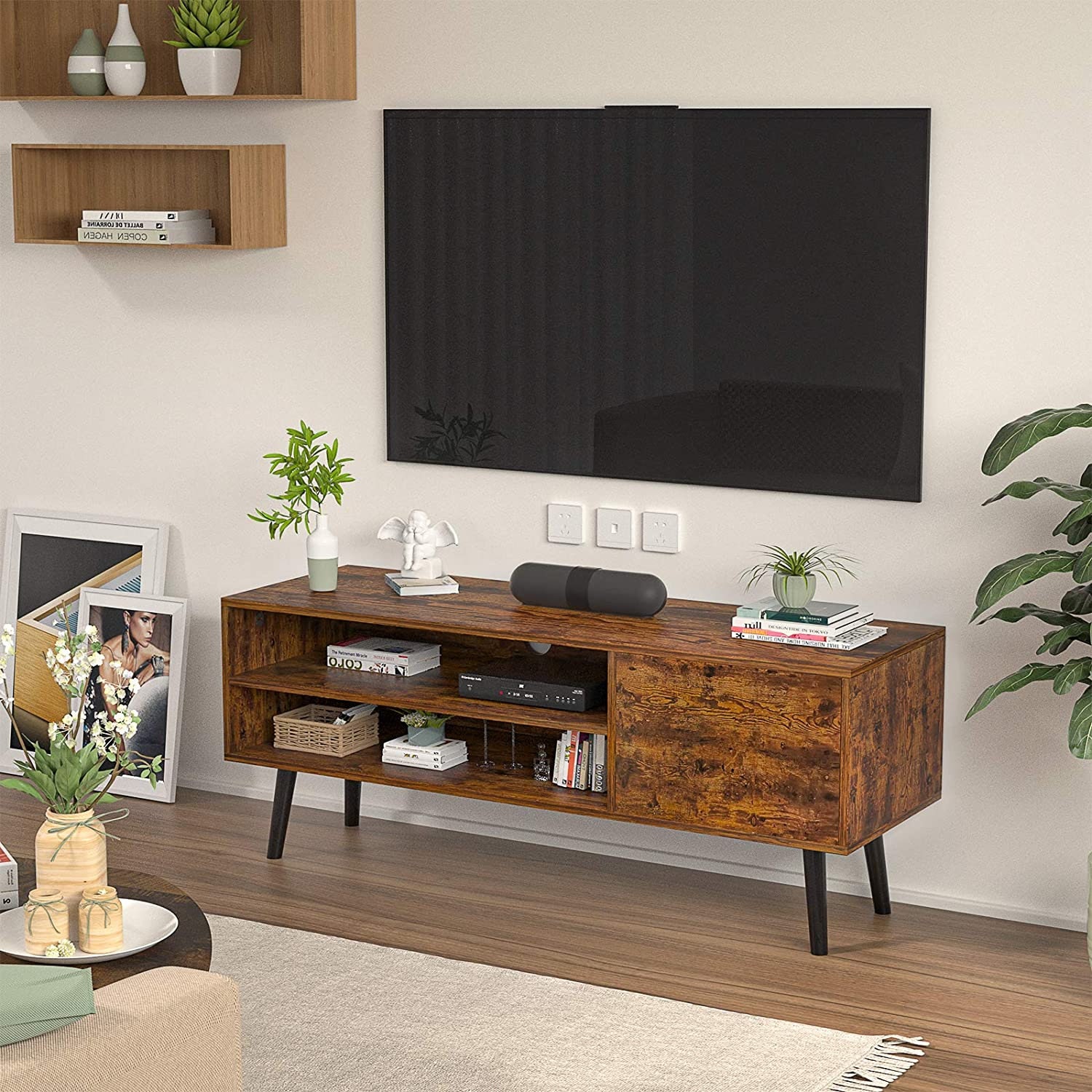 TV Stand Mid Century Style Up To 43 2 Tier Stand Storage Etsy