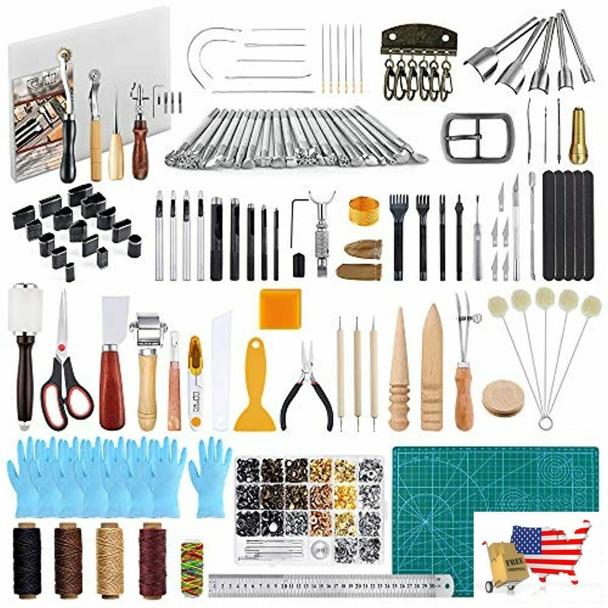Leather Craft Kits, Leather Working Tools and Supplies, Leather Rivets and  Snaps Set, Leather Stamping Tools, Leather Crafting Tools Kit for Beginners