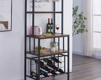 Wine Rack Table 4 Tier Wine Rack Freestanding Floor with Wine Storage and Glass Holder Multi Function Bar Cabinet