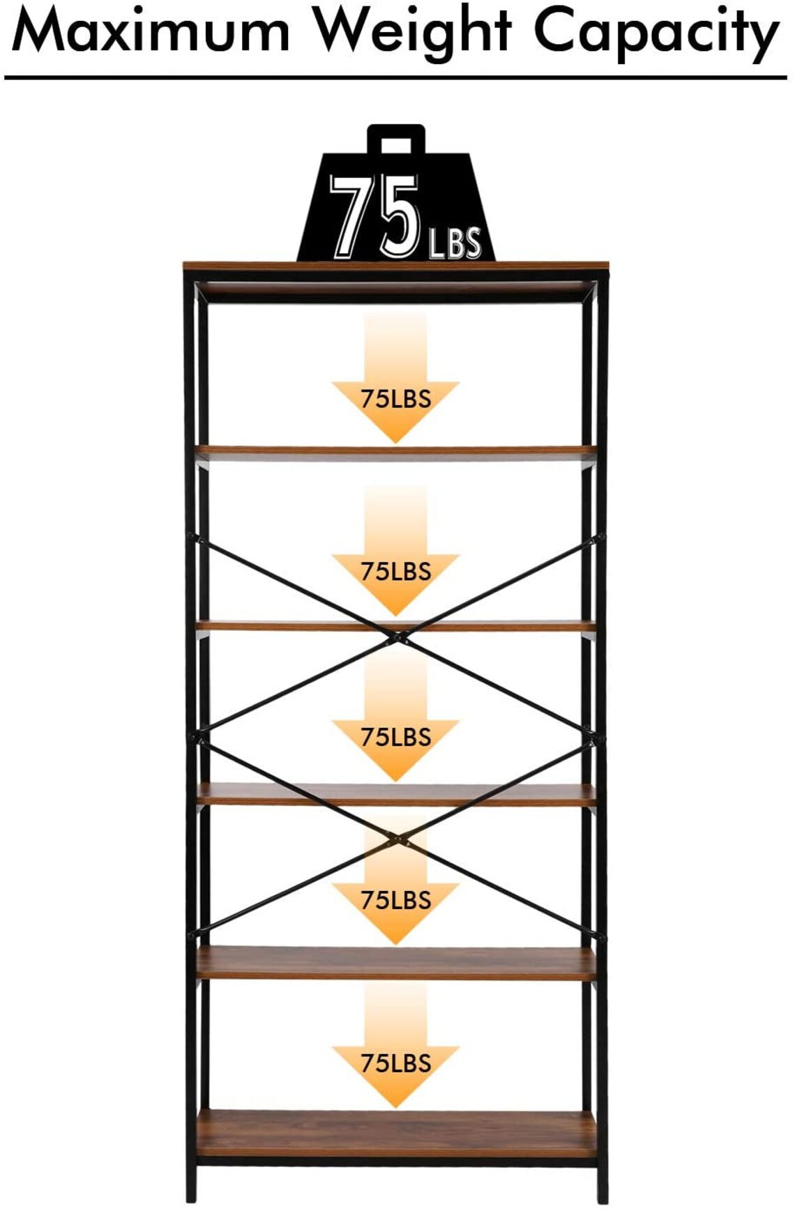 Book Shelf 5 Shelf Bookcase Tall Bookshelf Industrial Style Etsy