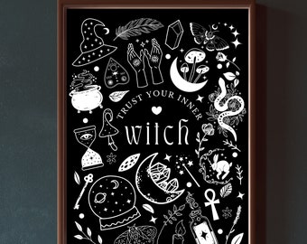 Witch Wall Art, Magic Digital Downloadable Print, Witchy Printable Download, Wiccan Decor, Digital Prints, Entryway Decor, Moon Wall Art