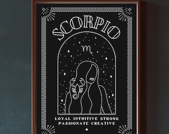 Scorpio Astrology Zodiac Art Print, Astrology Digital Print, Scorpio Gift, Scorpio Printable Poster, Scorpio Living Room Decor, Scorpio Art