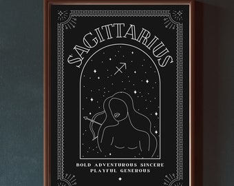 Sagitario Astrología Zodiac Art Print, Astrología Digital Print, Sagitario Gift, Sagitario Printable Poster, Decoración de la sala de estar