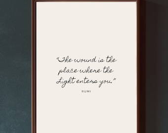 Rumi Quote Print, The Wound Is The Place Quote, Family Quote, Love Quote, Wall Art Prints, Bedroom Wall Decor, Wall Art, Printable Wall Art