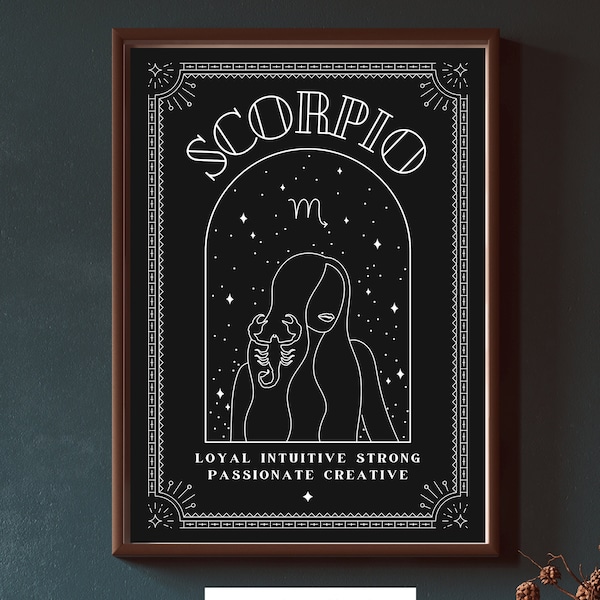 Scorpio Astrology Zodiac Art Print, Astrology Digital Print, Scorpio Gift, Scorpio Printable Poster, Scorpio Living Room Decor, Scorpio Art