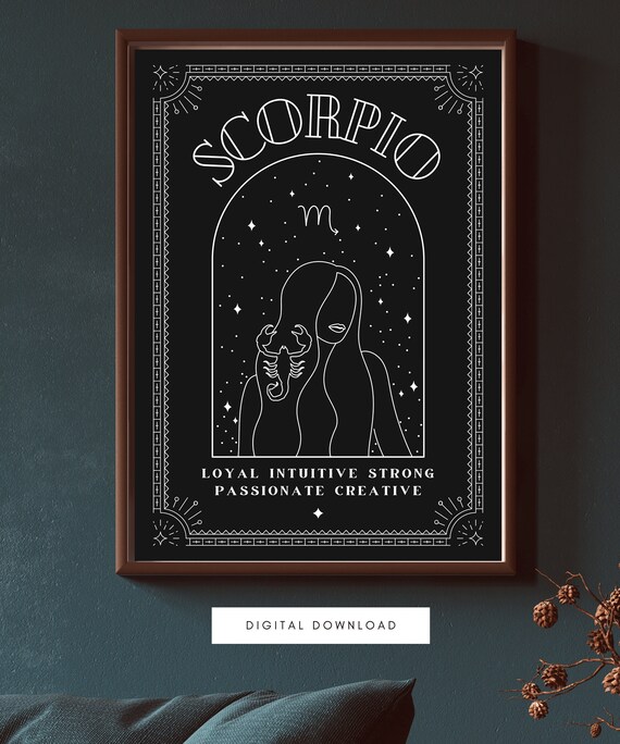 Scorpio Astrology Zodiac Art Print, Astrology Digital Print, Scorpio Gift, Scorpio Printable Poster, Scorpio Living Room Decor, Scorpio Art