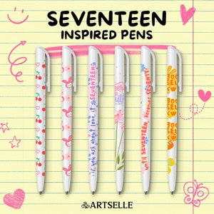 Bolígrafos inspirados en SEVENTEEN, bolígrafos hechos por fanáticos de SVT, envoltorios para bolígrafos de papelería Kpop, lindos bolígrafos de gel, calcomanías y pegatinas de bricolaje.
