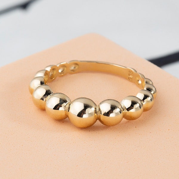 14K Solid Gold Bead Ring, Knuckle Band,Minimalist Bead Ring,Wedding Gift, Dainty Ring, Gift For Her