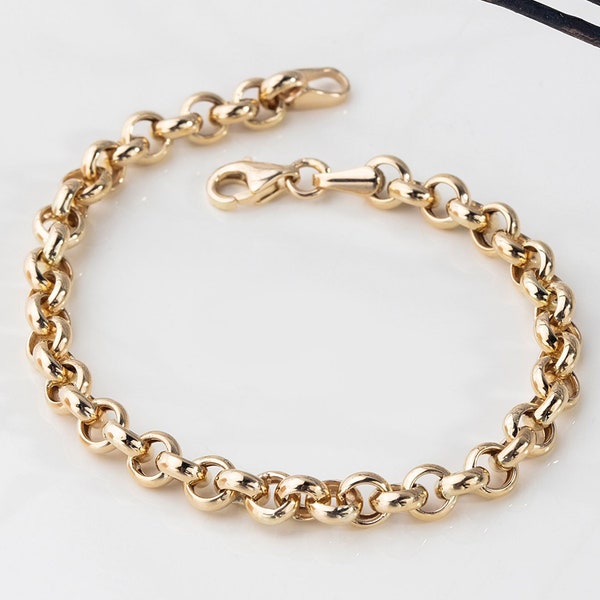 14K Gold Rolo Chain Bracelet , Belcher Chain Bracelet, Handmade Rolo Chain Bracelet,Round Rolo Chain, Woman, Men