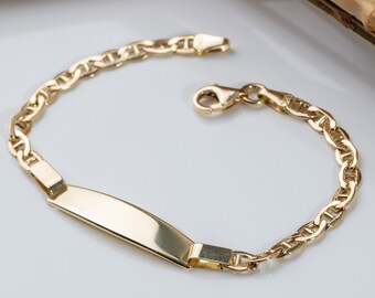 14K Real Gold Baby Bracelet, Adjustable Toddler Child Bracelet for Kid, Custom Baby Name Engrave Gold Bracelet, Custom ID Bracelet