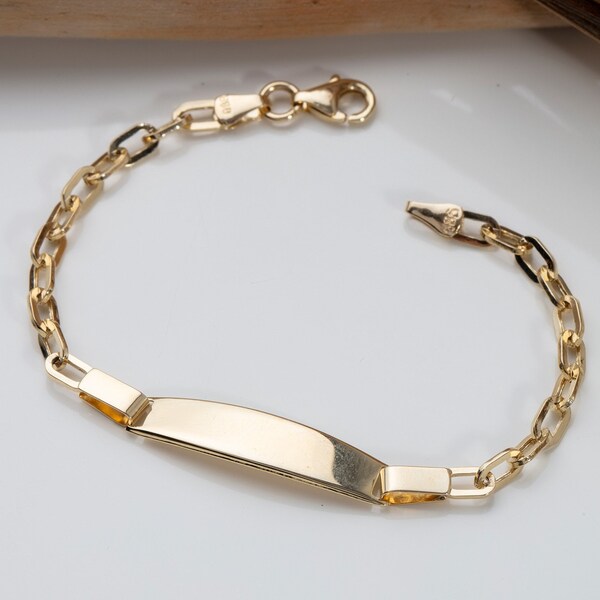 14K Real Gold Baby Bracelet, Adjustable Toddler Child Bracelet for Kid, Custom Baby Name Engrave Gold Bracelet with Hollow Link Chain