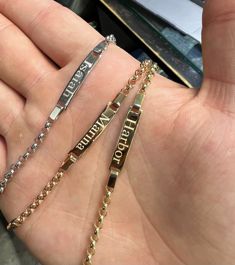 14K Gold Baby ID Bracelet Child Nameplate Bracelet Solid Etsy