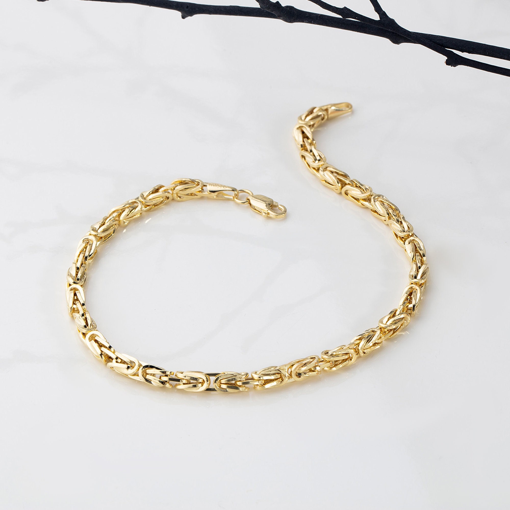 14K Gold Bali Flat Byzantine Chain Bracelet King Chain Solid Etsy