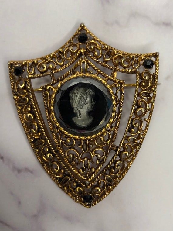 Vintage Victorian Style Black Intaglio Cameo Broo… - image 4