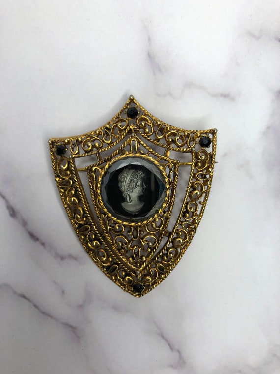 Vintage Victorian Style Black Intaglio Cameo Broo… - image 1