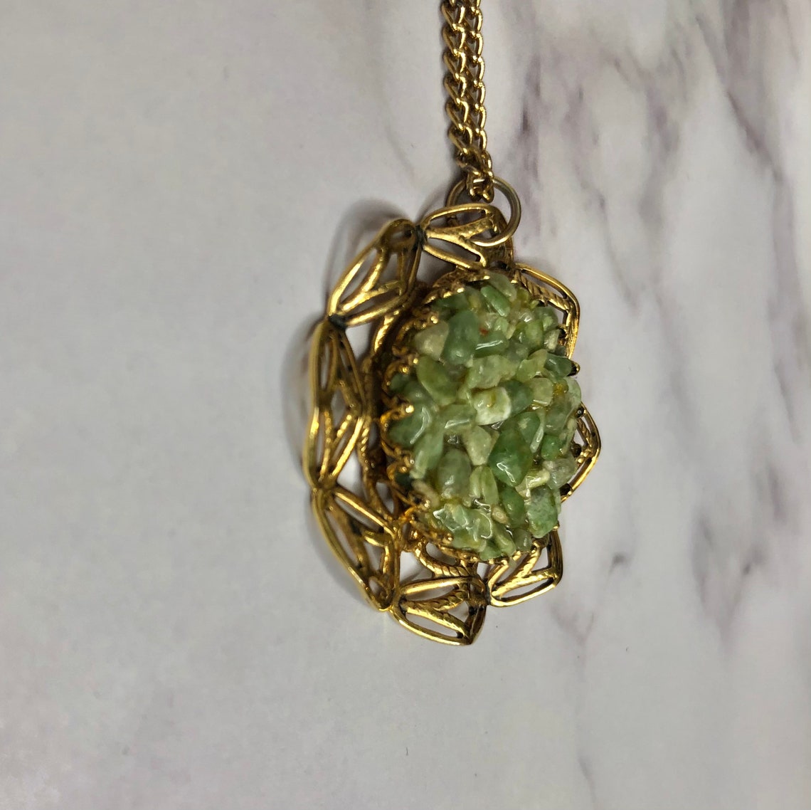 Vintage Jade Chip Pendant in Ornate Gold Frame Etsy UK