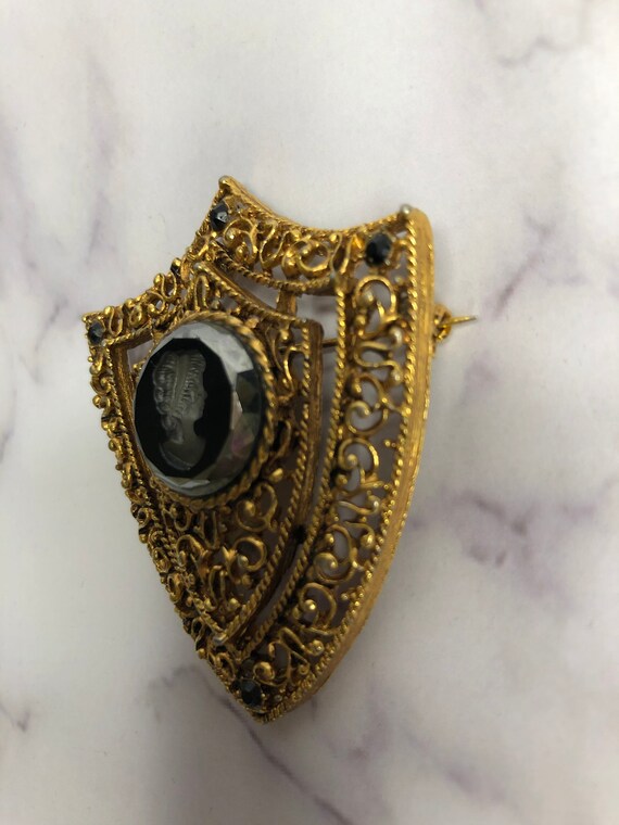 Vintage Victorian Style Black Intaglio Cameo Broo… - image 3