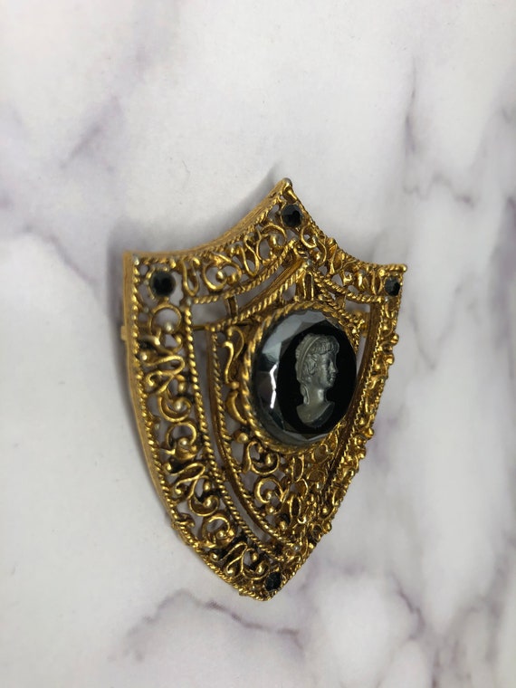 Vintage Victorian Style Black Intaglio Cameo Broo… - image 2