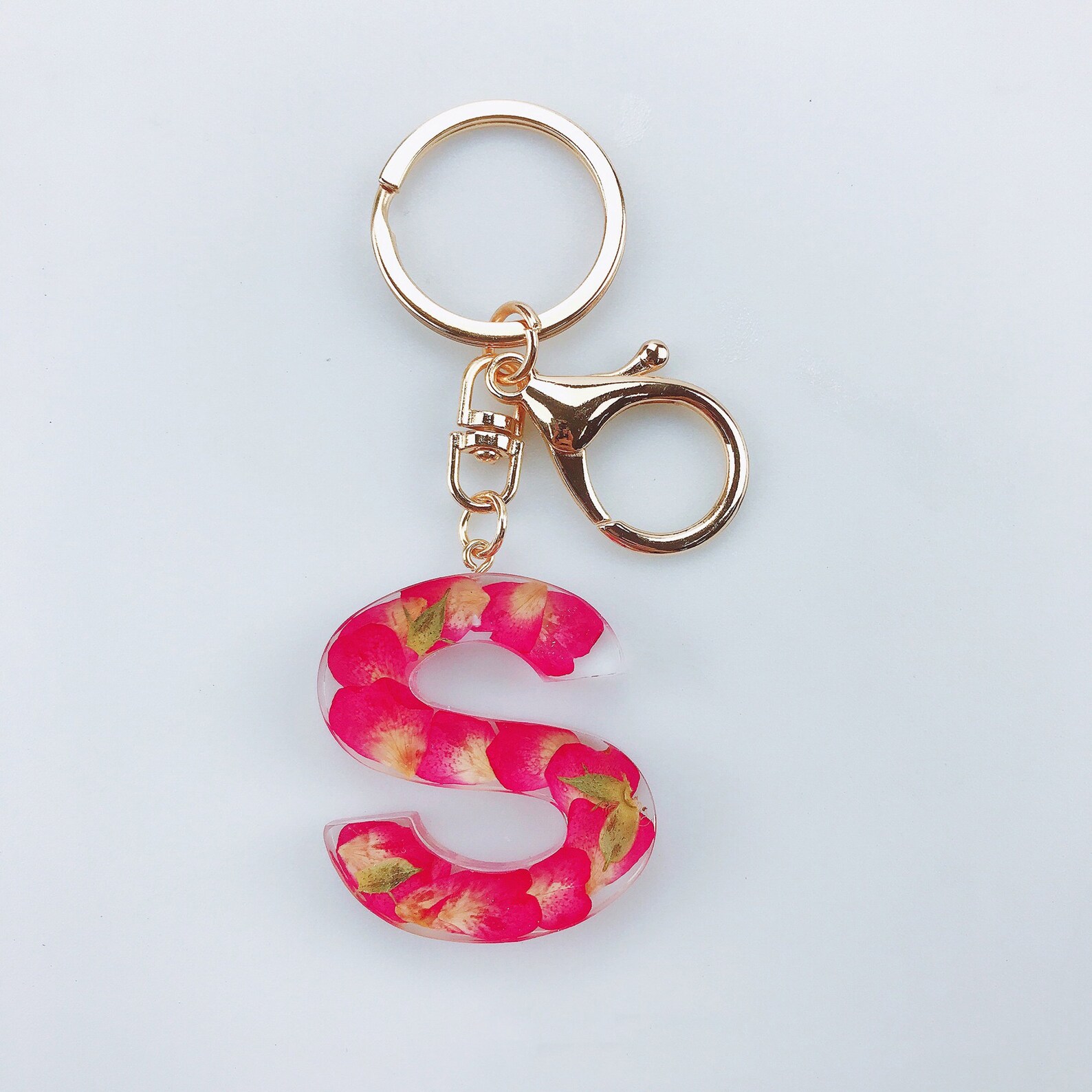 Pressed Flowers Keychain personalized initial Letter Resin Etsy