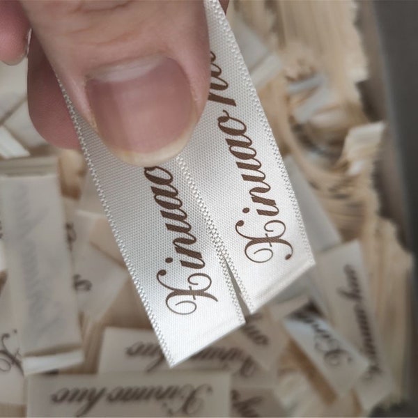 Custom Satin Sewing labels,Custom logo Pre-cut labels for handmade items, clothing tags, custom fabric labels