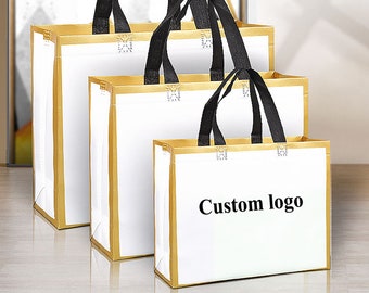 100 pcs Custom Printed Logo Non Woven Tote Bags, for Wedding Gift Bags,Shopping Bag , Reusable Grocery Garment Market Bags