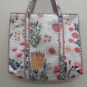 Handmade Block Print Cotton Tote Bag: Quilted Indian Reusable Shopping Bag