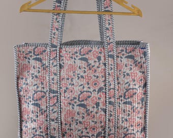 Floral Print Cotton Tote Bag: Eco-Friendly Reusable Shopping Bag