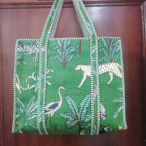Handmade Quilted Cotton Tote Bag: Indian Block Print Shopping Bag