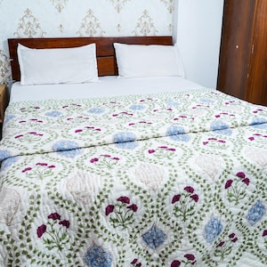 Handmade Reversible Block Print Cotton Quilt Soft Ethnic Palm Print Jaipuri Comforter All Season Bedding Gift